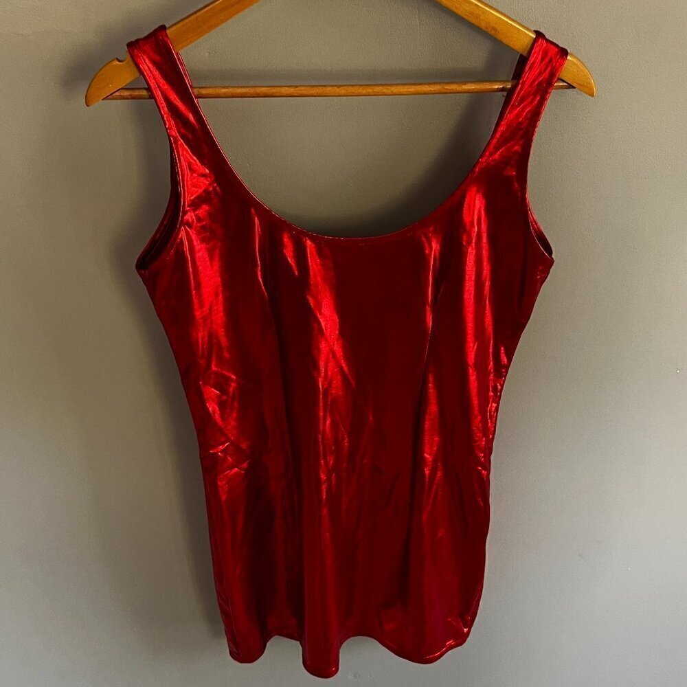 Metallic Red Dress Mini Lingerie Body Con Valentines Sexy Love Dancer Rouge - Picture 2 of 10